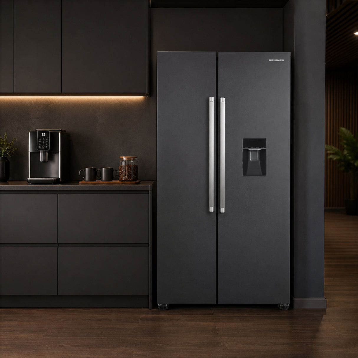 Heinner HSBS-HM439NFINVDGWDE++ Amerikanischer Kühlschrank mit Wasserspender 439 L – No Frost – Anthrazit – Bild 4
