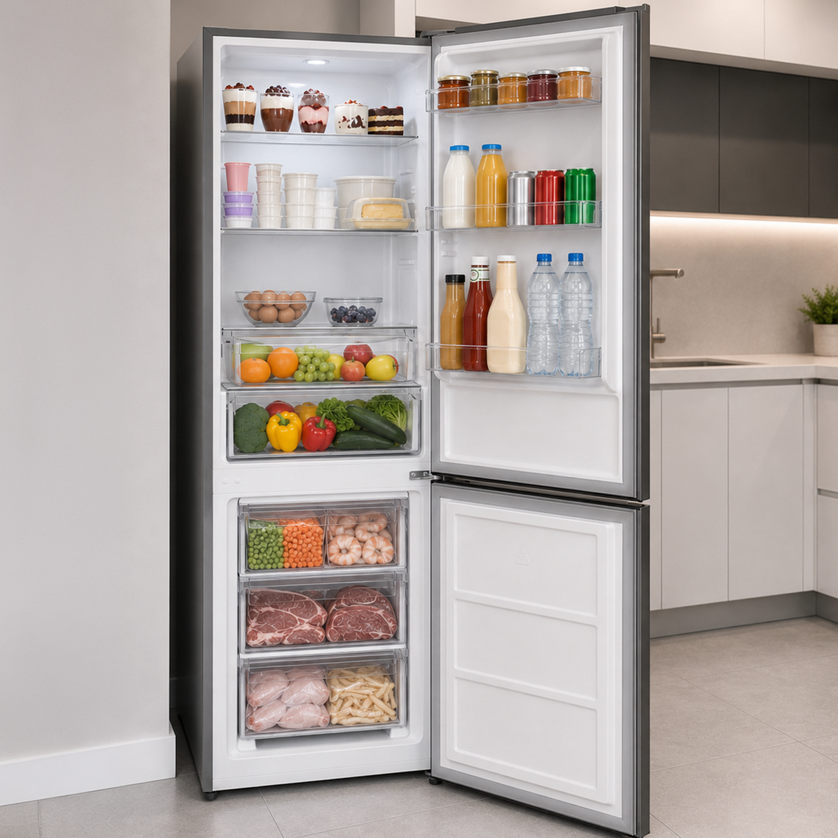 Heinner HC-HM315XE++ Kühl-Gefrierkombination – 315 L – Energieeffizienzklasse E – Einstellbarer Thermostat – Bild 6