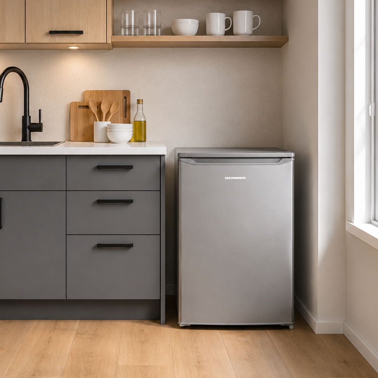 Heinner HF-HM109SE++ Tischkühlschrank mit Gefrierfach 109 L – Energieklasse E – Einstellbarer Thermostat – Bild 5