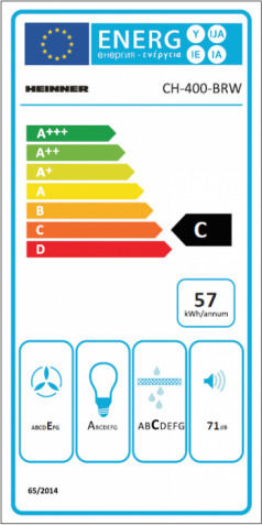 Heinner Dunstabzugshaube CH-400-BRW – Unterbau – 60 cm – 3 Geschwindigkeiten – Energielabel