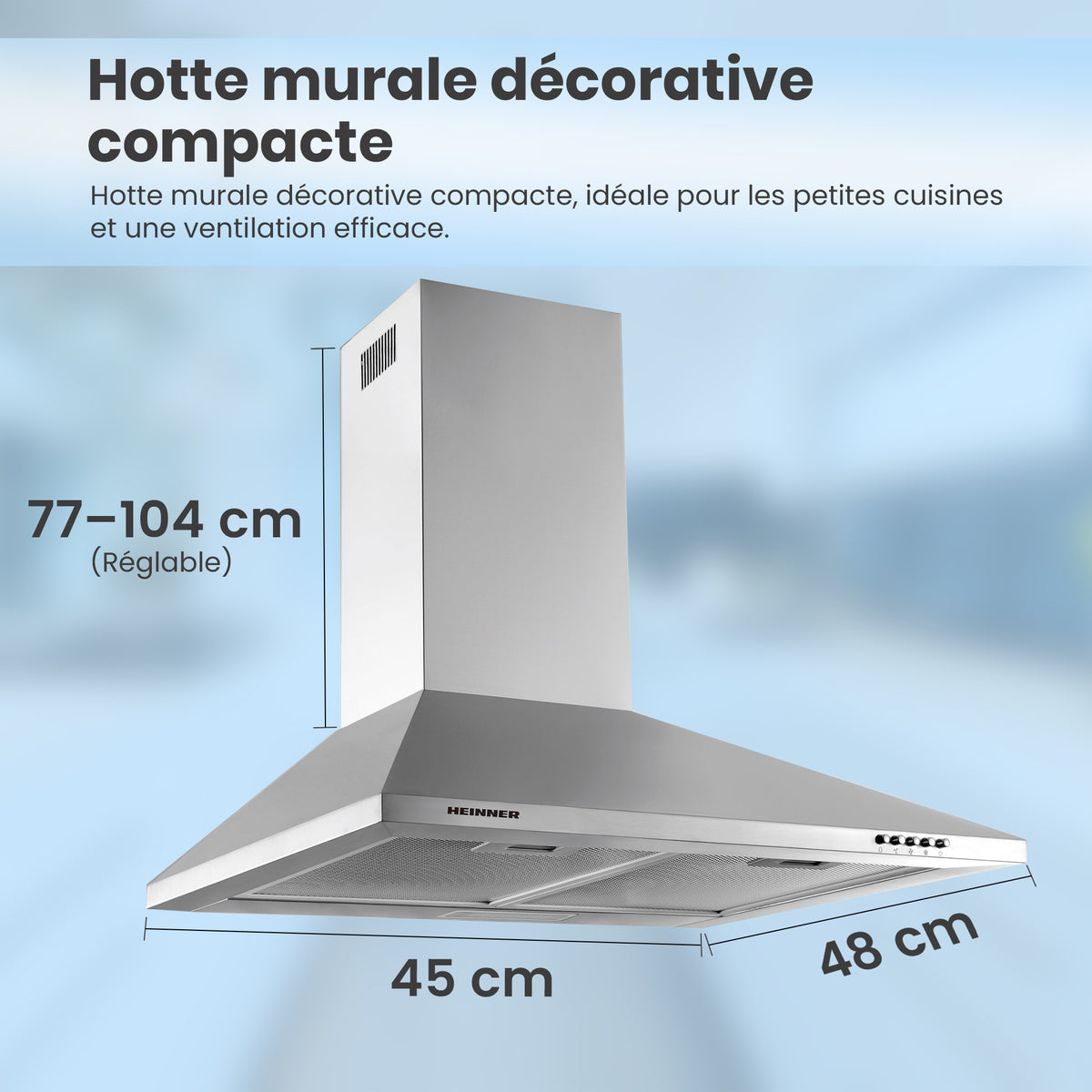 Heinner DCH-450X Dunstabzugshaube – Wandeinbau – 60 cm – 3 Geschwindigkeiten – Edelstahl – Bild 5