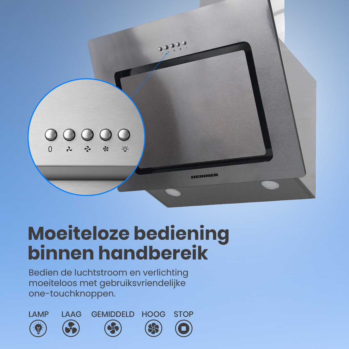 Dunstabzugshaube Heinner DCH-650RIX – schräge Ausführung – 60 cm – 3 Geschwindigkeiten – Bild 4