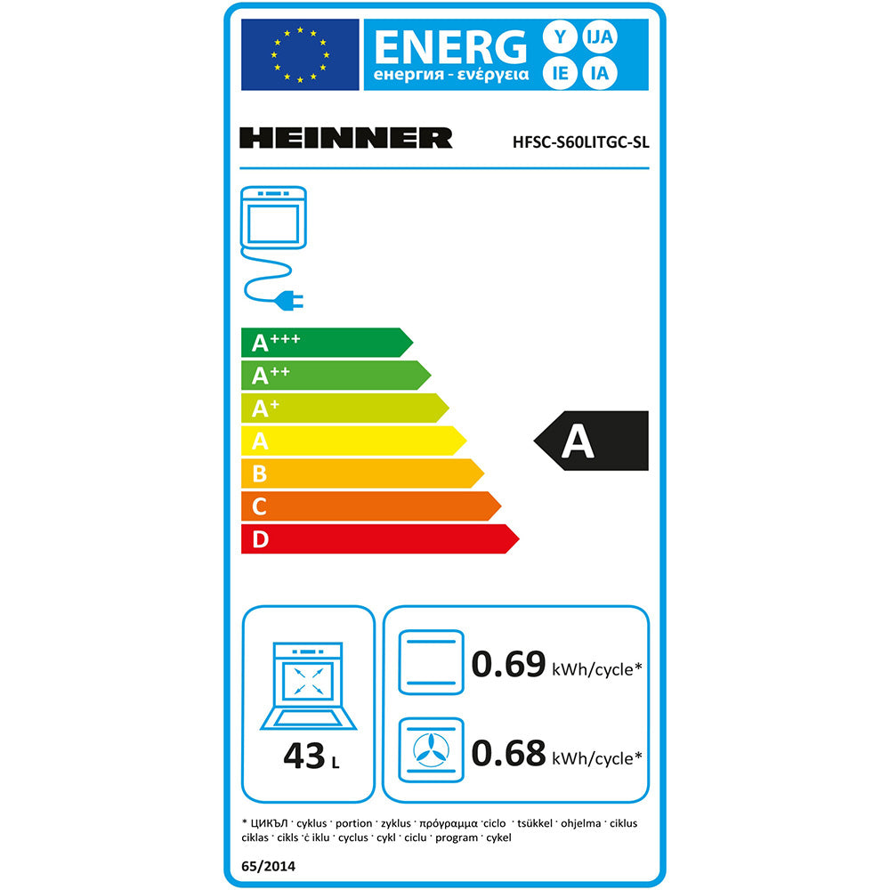 Heinner Gasherd HFSC-S60LITGC-SL – 50 cm – 4 Zonen – Ofen mit 6 Funktionen und Grill – Energielabel