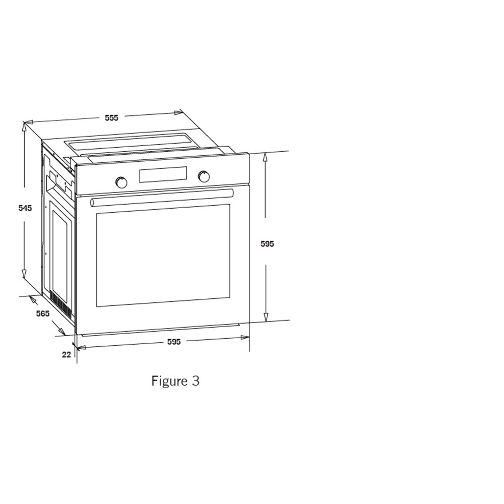 Heinner Einbaubackofen HBO-S624LTG-IX – 62 Liter – Heißluft – Grill – Maßzeichnung