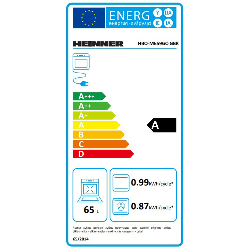Heinner Einbaubackofen HBO-M659GC-GBK – 70 Liter – Grill – Touch-Bedienung – Schwarz – Energielabel