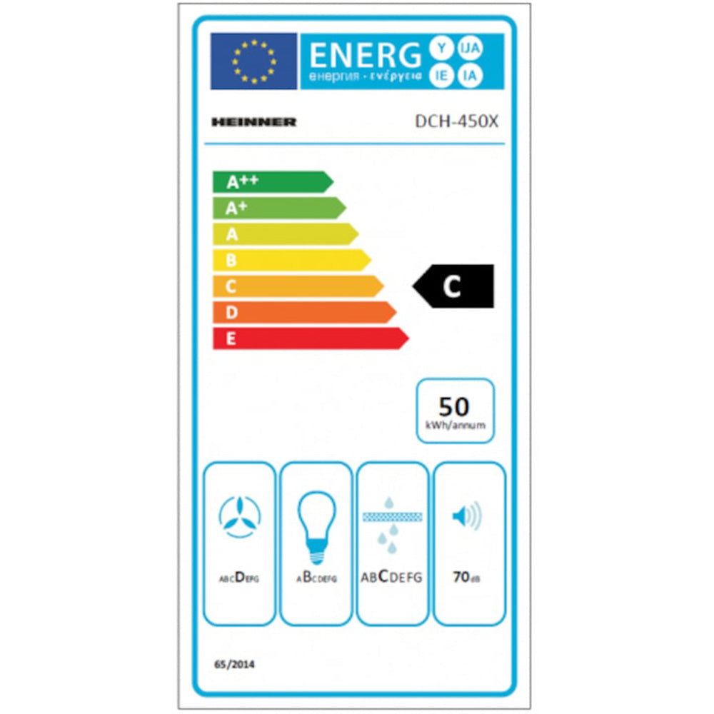 Heinner DCH-450X Dunstabzugshaube – Wandeinbau – 60 cm – 3 Geschwindigkeiten – Edelstahl – Energielabel
