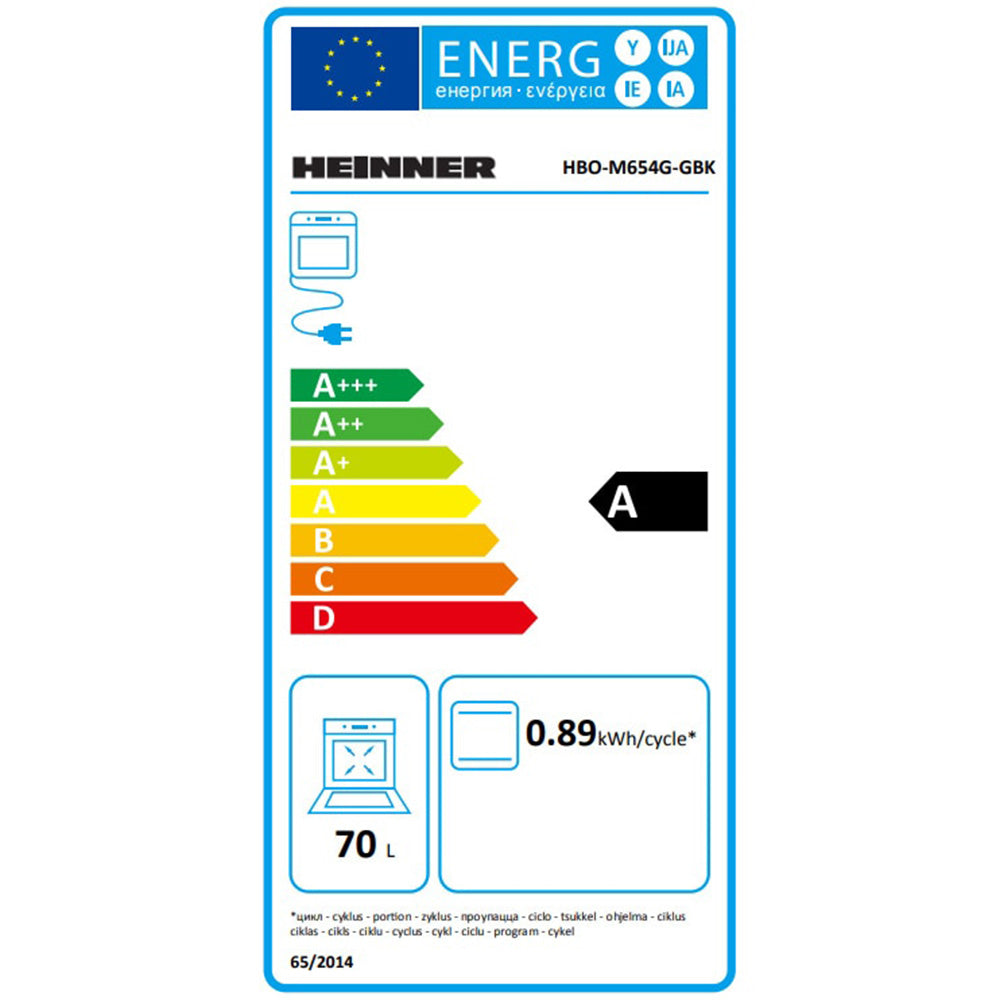 Heinner Einbau Backofen HBO-M654G-GBK – 70 Liter – Heißluft – Grill – schwarz – Energielabel
