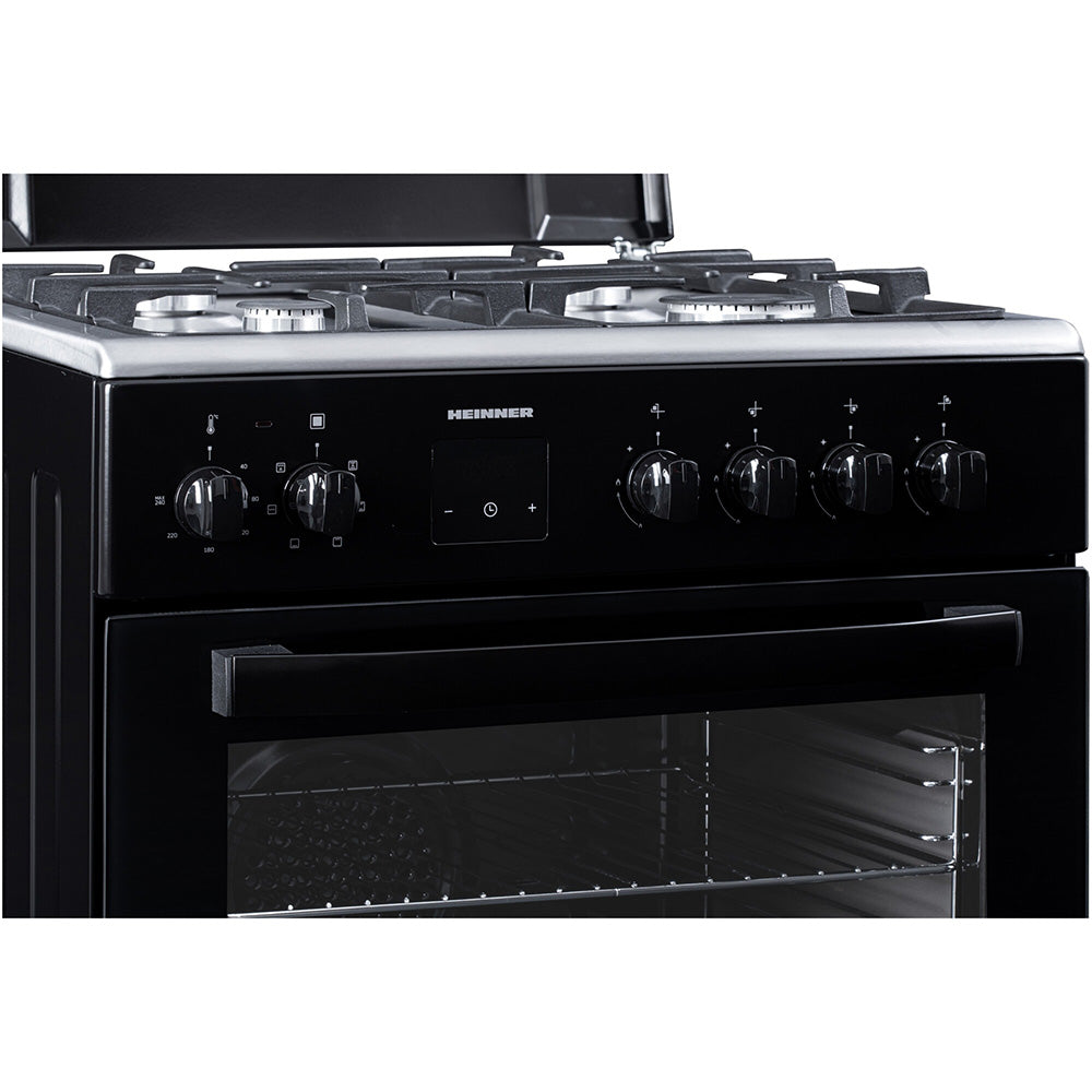 Heinner Gasherd HFSC-S66FDCC-IBK – 50 cm – 4 Kochfelder – Backofen mit 6 Funktionen und Grill – Schwarz – Bedienfeld