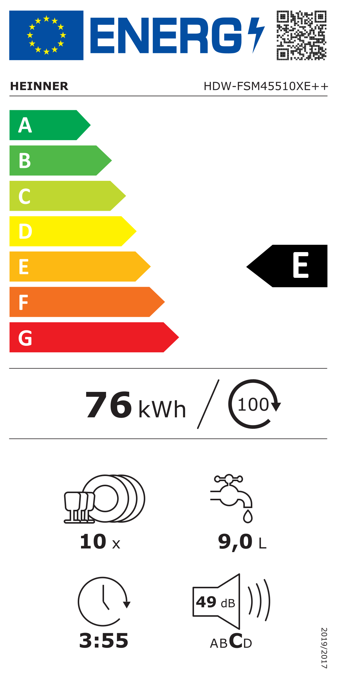 Heinner HDW-FSM45510XE freistehender Geschirrspüler – 10 Maßgedecke – AquaStop – Energieklasse E – Edelstahl – Energielabel