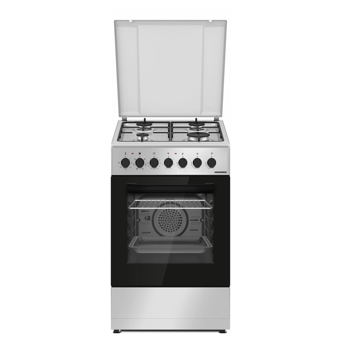 Heinner Gasherd HFSC-S60LITGC-SL – 50 cm – 4 Zonen – Ofen mit 6 Funktionen und Grill – Produktfoto