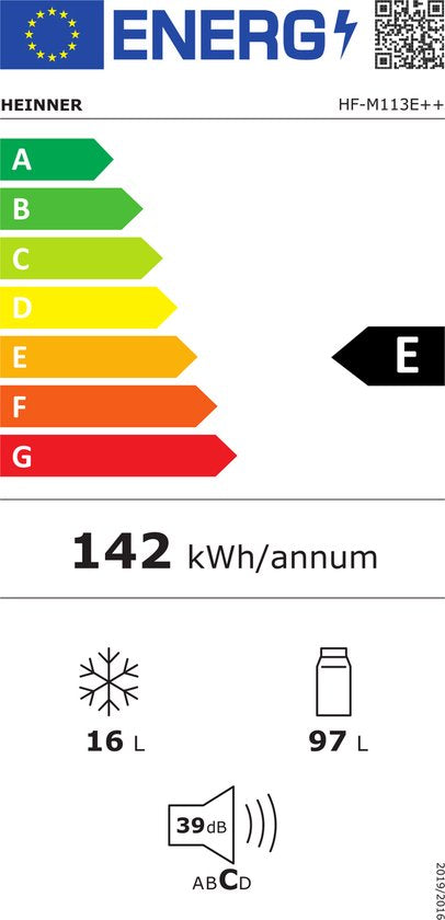 Heinner HF-M113E Tischkühlschrank – 113 L – LED-Beleuchtung – umkehrbare Tür – weiß – Energieeffizienzklasse E – Bild 2