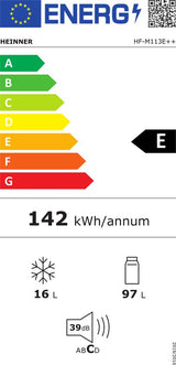 Heinner HF-M113E Tischkühlschrank – 113 L – LED-Beleuchtung – umkehrbare Tür – weiß – Energieeffizienzklasse E – Bild 2