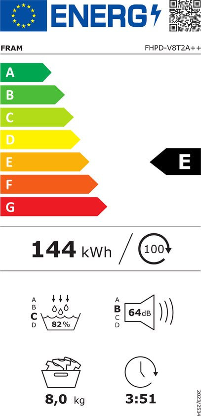 Fram Wärmepumpentrockner FHPD-V8T2A – 8 kg – 15 Programme – LED Display – weiß – E – Bild 2