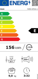 Fram FHPD-V9T2A++ Wäschetrockner - Wärmepumpentrockner - 9 kg - 15 Trockenprogramme - LED-Anzeige – Bild 2