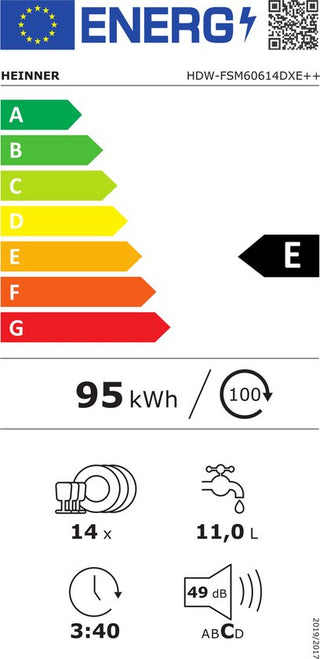 Heinner HDW-FSM60614DXE freistehender Geschirrspüler – 14 Maßgedecke – AquaStop – Energieklasse E – Edelstahl