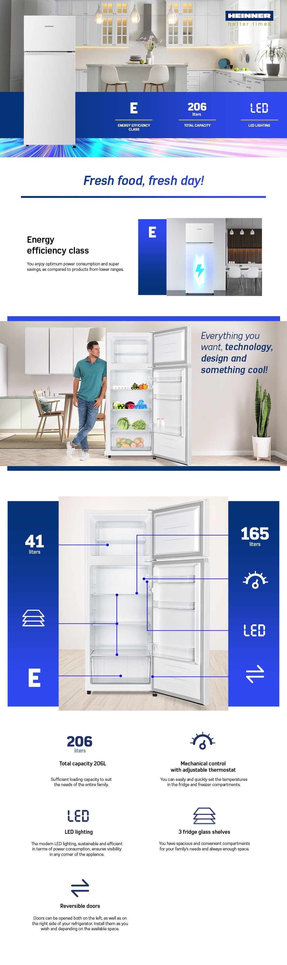 Heinner Kühl-Gefrierkombination HF-HS205E – 206 Liter – LED-Beleuchtung – Energieeffizienzklasse E – Bild 2