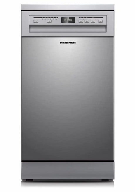 Heinner HDW-FSM45609DXE freistehender Geschirrspüler – 9 Maßgedecke – AquaStop – Energieklasse E – Edelstahl – Produktfoto