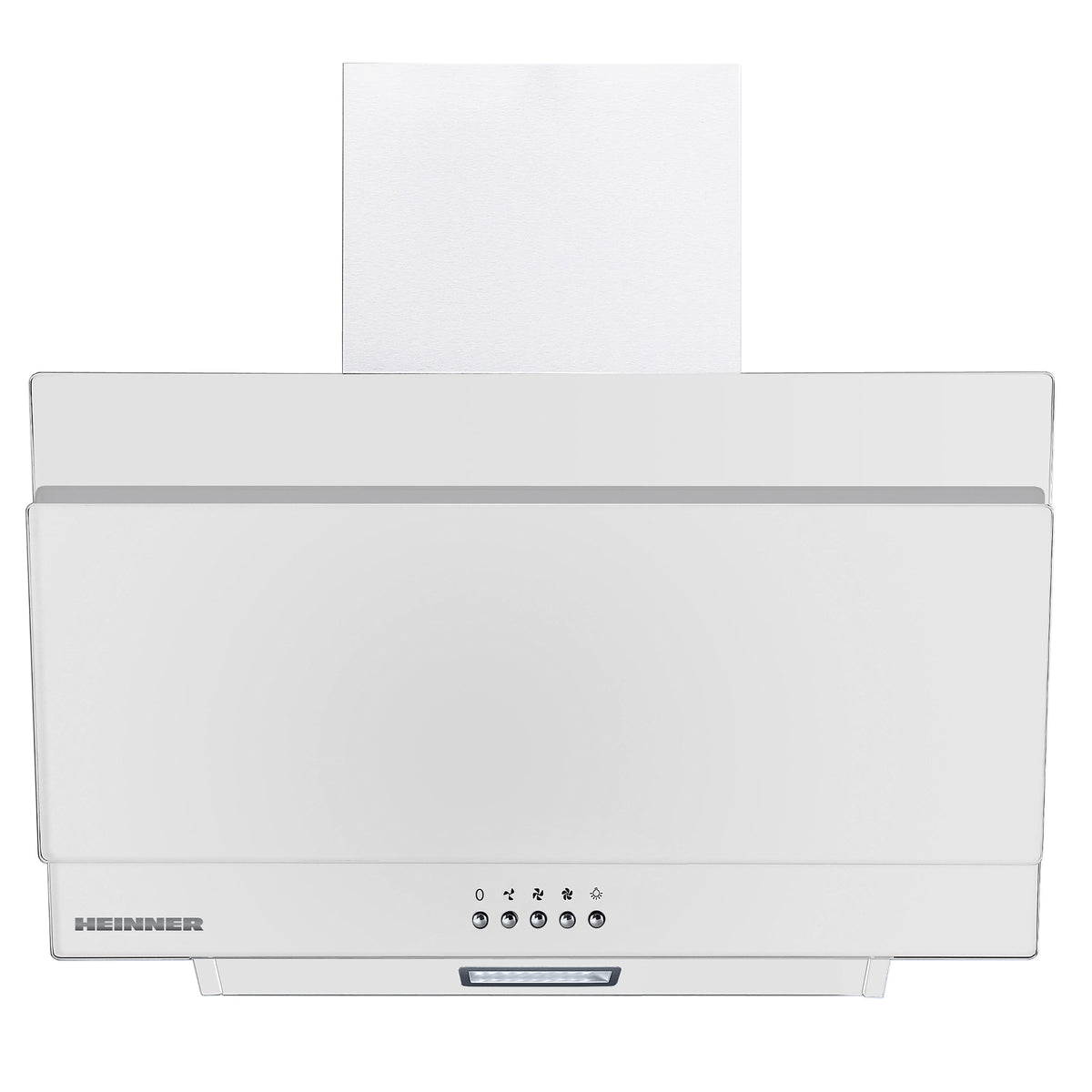 Heinner DCH-350RGWH Dunstabzugshaube, schräges Design – 60 cm – 3 Geschwindigkeiten – Drucktastensteuerung – Produktfoto