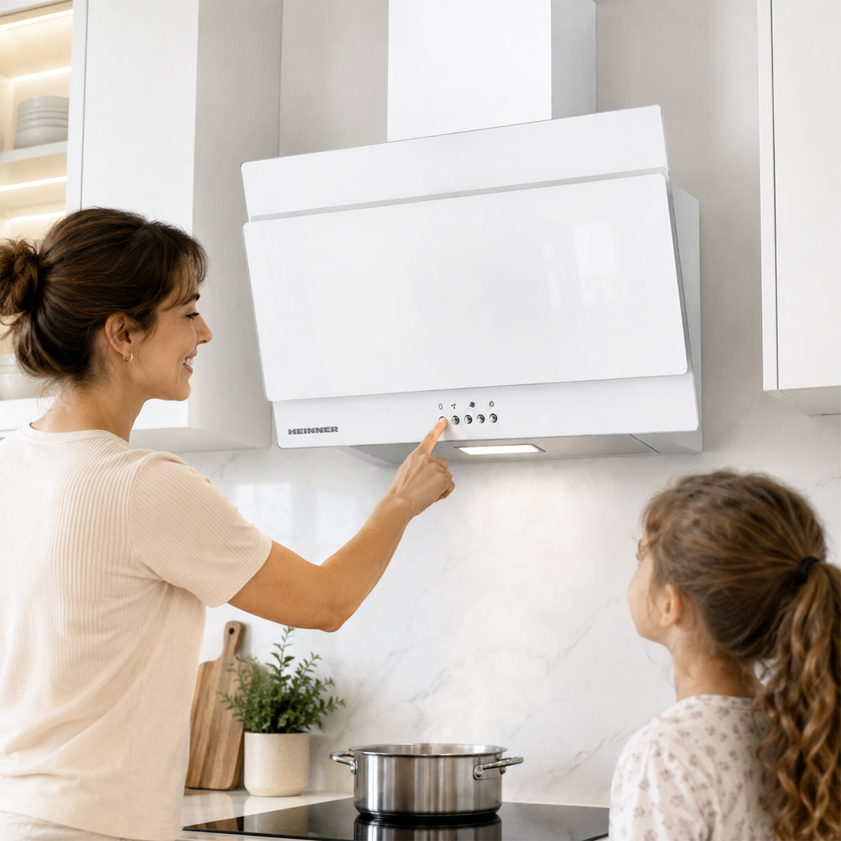 Heinner DCH-350RGWH Dunstabzugshaube, schräges Design – 60 cm – 3 Geschwindigkeiten – Drucktastensteuerung – Bild 8