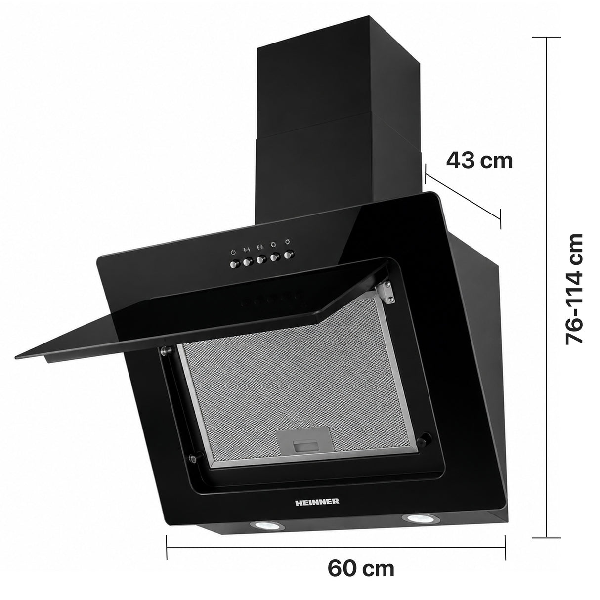 Heinner DCH-650RGBK Dunstabzugshaube schräg – 60 cm – 3 Geschwindigkeiten – schwarz – Bild 3