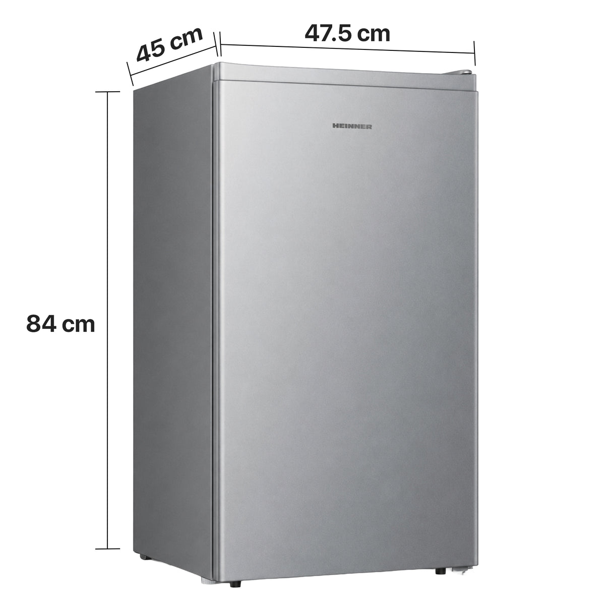 Heinner Tischkühlschrank HF-HS94SE – 94 Liter – LED-Beleuchtung – Maßzeichnung
