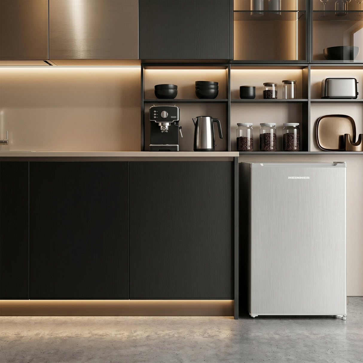 Tischkühlschrank Heinner HF-HM90SE – 90 Liter – LED-Beleuchtung – Wendetür – Energieeffizienzklasse E – Bild 5