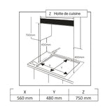 Heinner HBH-M705IWFIX Gaskochfeld – 60 cm – 4 Brenner – Wokbrenner – Gusseisenroste – Maßzeichnung