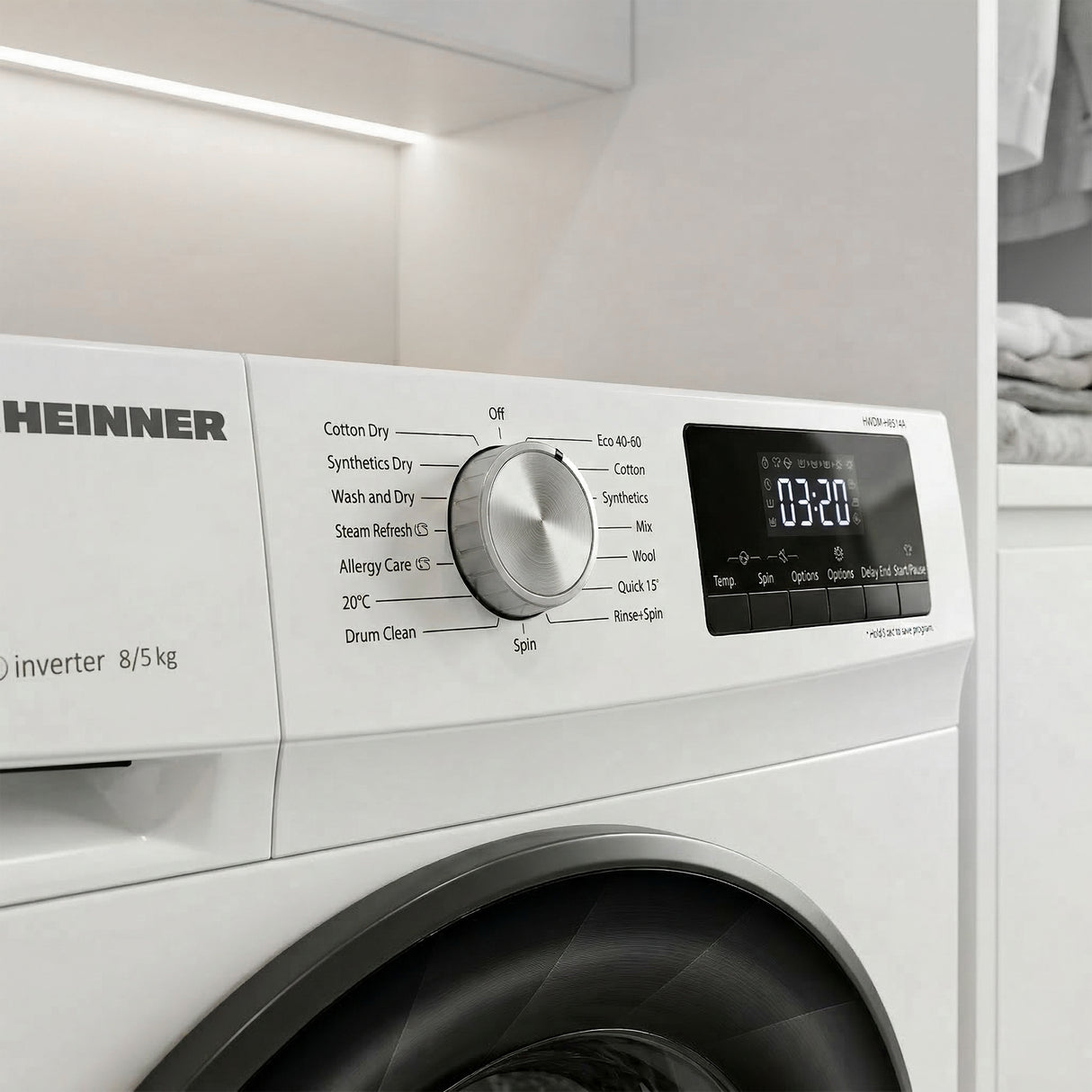 Heinner Waschtrockner HWDM-H8514A – 8/5 kg – 1400 U/min – Energieeffizienzklasse D – Bedienfeld