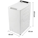 Heinner Waschmaschine HWM-TL8013IVA – Toplader – 8 kg – 1300 U/min – Energieeffizienzklasse A – Maßzeichnung