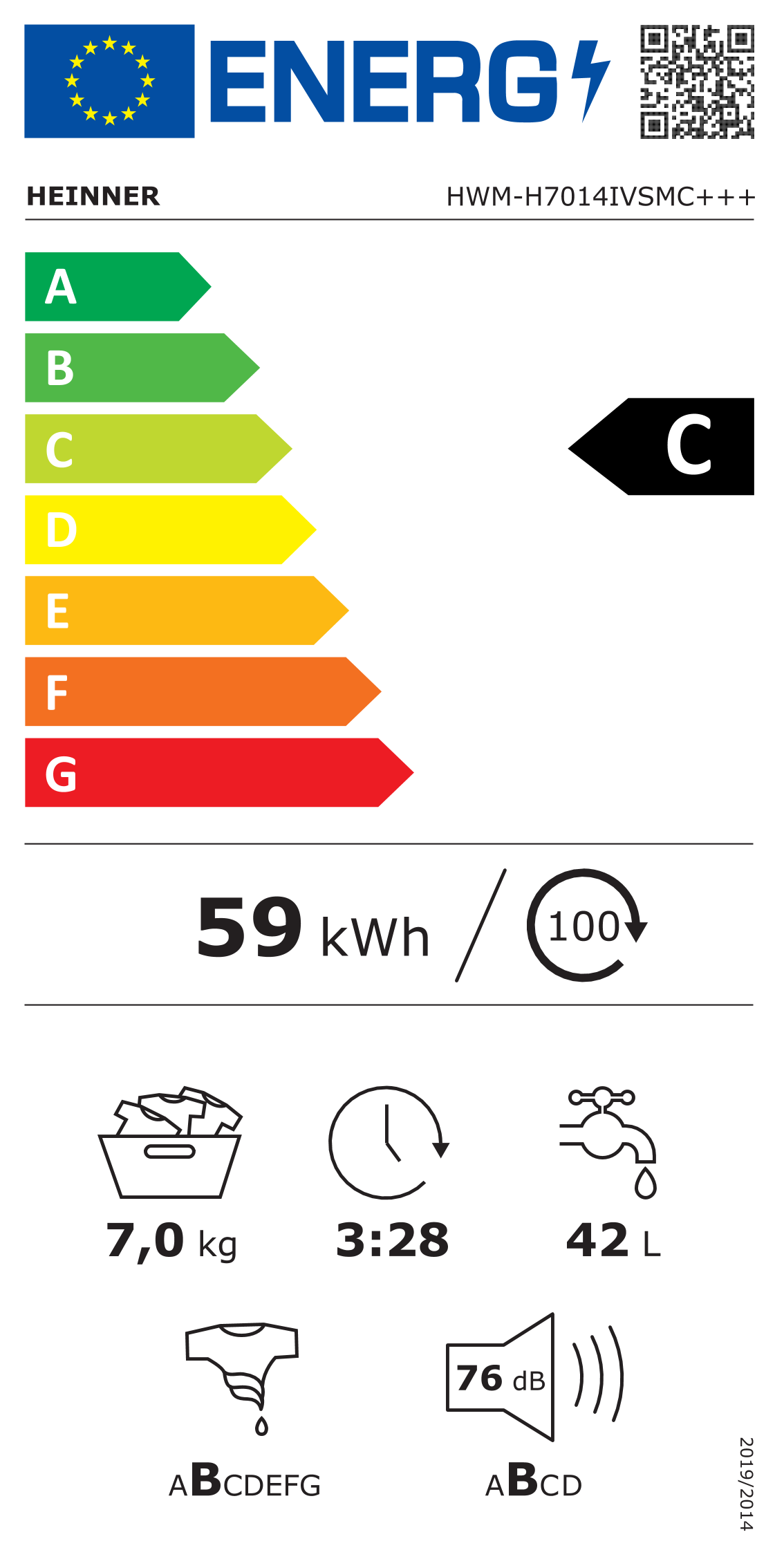 Heinner Waschmaschine HWM-H7014IVSMC – 7 kg – 1400 U/min – Energieeffizienzklasse C – Bild 2