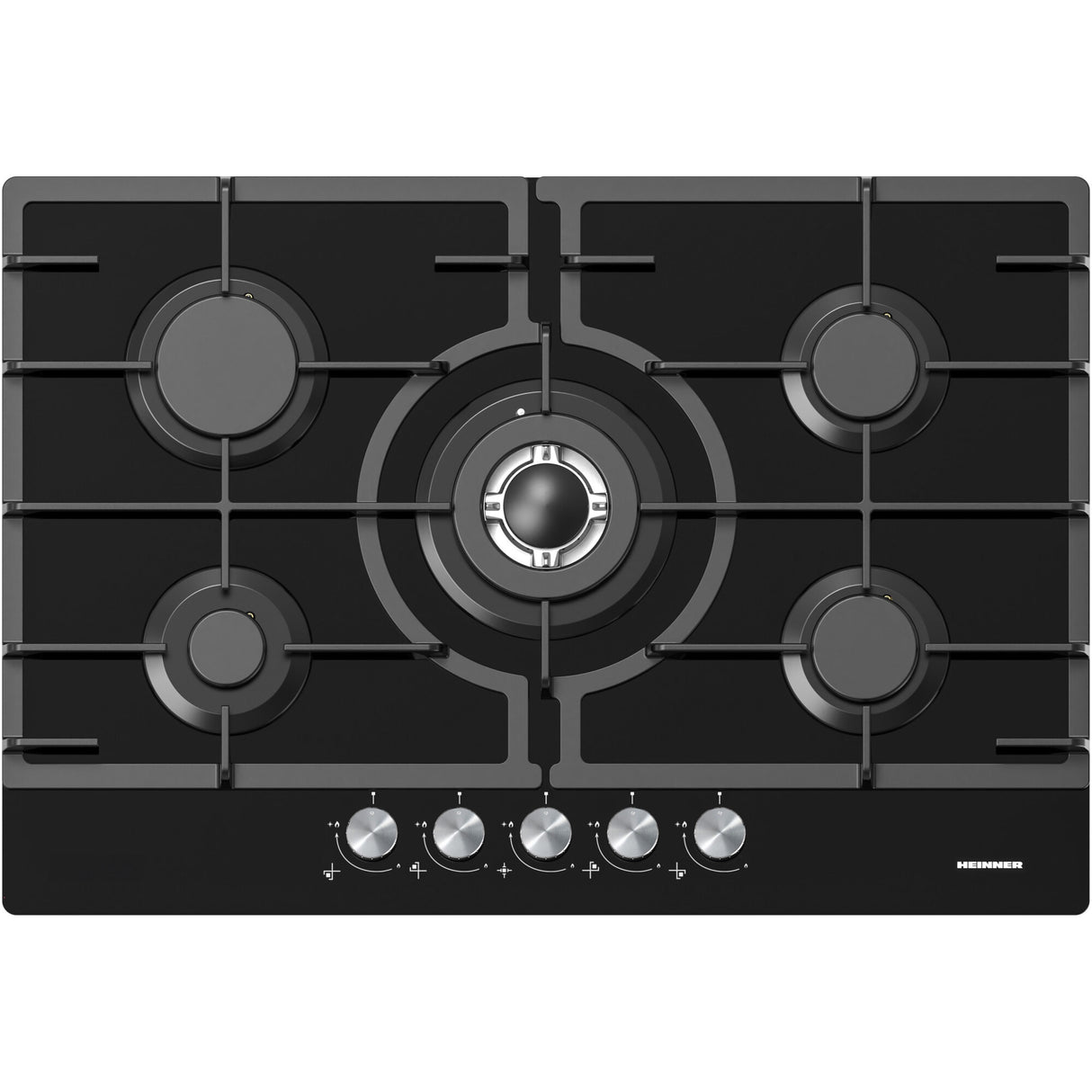 Heinner HBH-M705IWFGBK Gaskochfeld – 5 Brenner – Wokbrenner – Gusseisenroste – Produktfoto