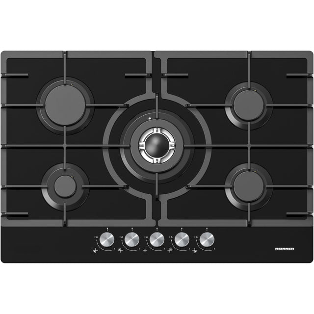 Heinner HBH-M705IWFGBK Gaskochfeld – 5 Brenner – Wokbrenner – Gusseisenroste – Produktfoto