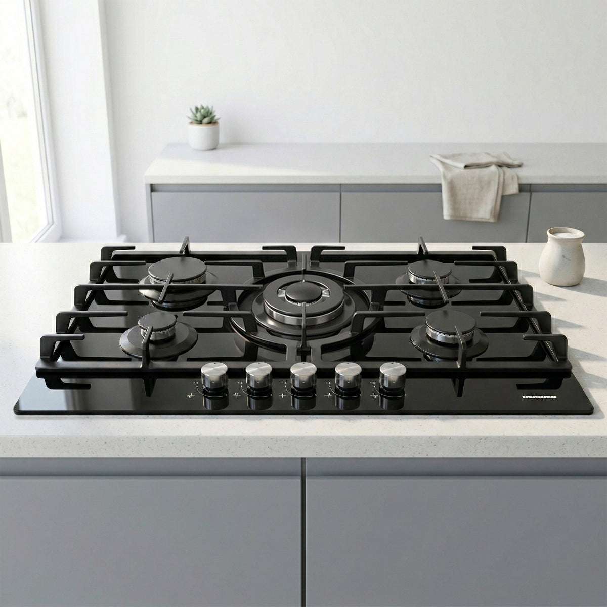 Heinner HBH-M705IWFGBK Gaskochfeld – 5 Brenner – Wokbrenner – Gusseisenroste – Bild 5