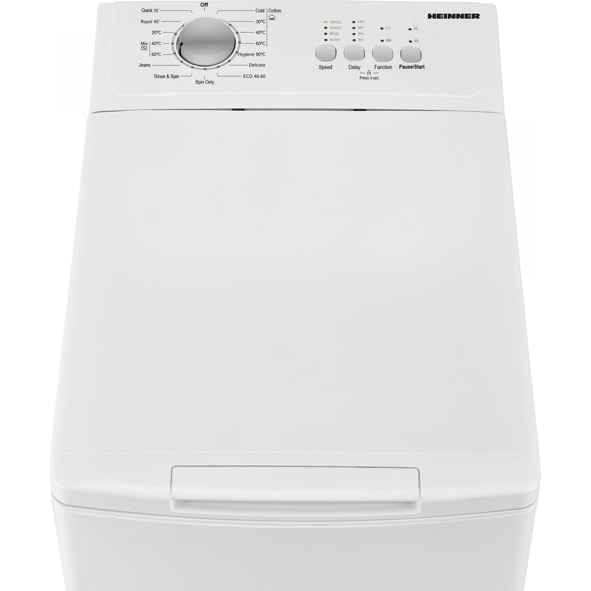 Waschmaschine Heinner HWM-TL7012C – Toplader – 7 kg – 1200 U/Min – Energieeffizienzklasse C – Bedienfeld