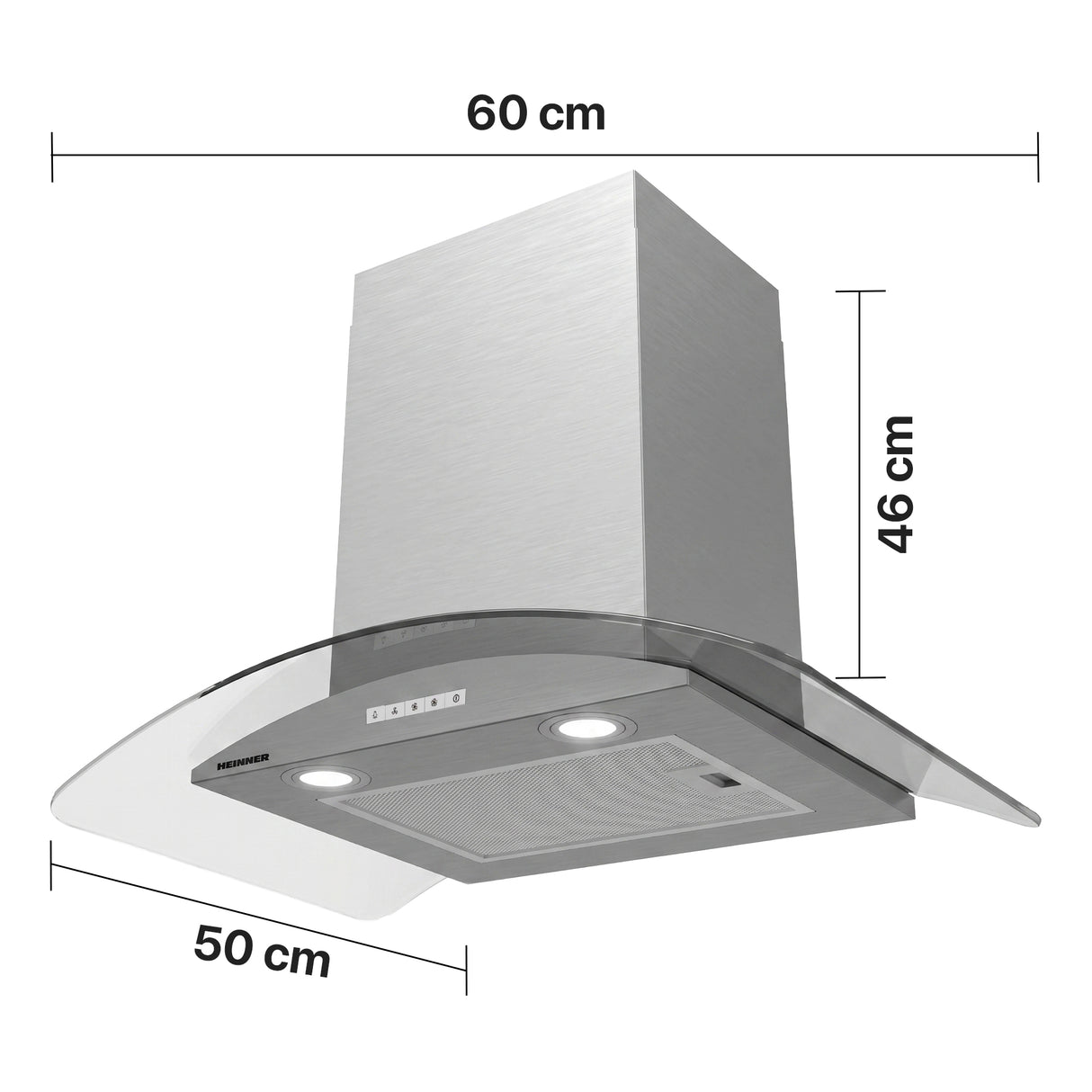 Heinner Dunstabzugshaube HDCH-MD800GIX – 60 cm – Edelstahl – LED-Beleuchtung – 3 Geschwindigkeiten – Bild 2