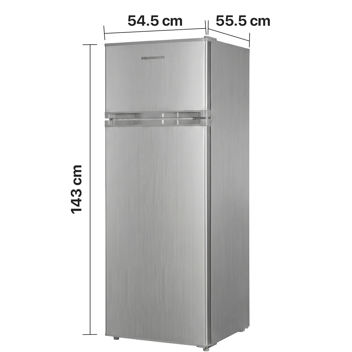 Heinner Kühl-Gefrierkombination HF-H2206SE – 206 Liter – Energieeffizienzklasse E – Maßzeichnung