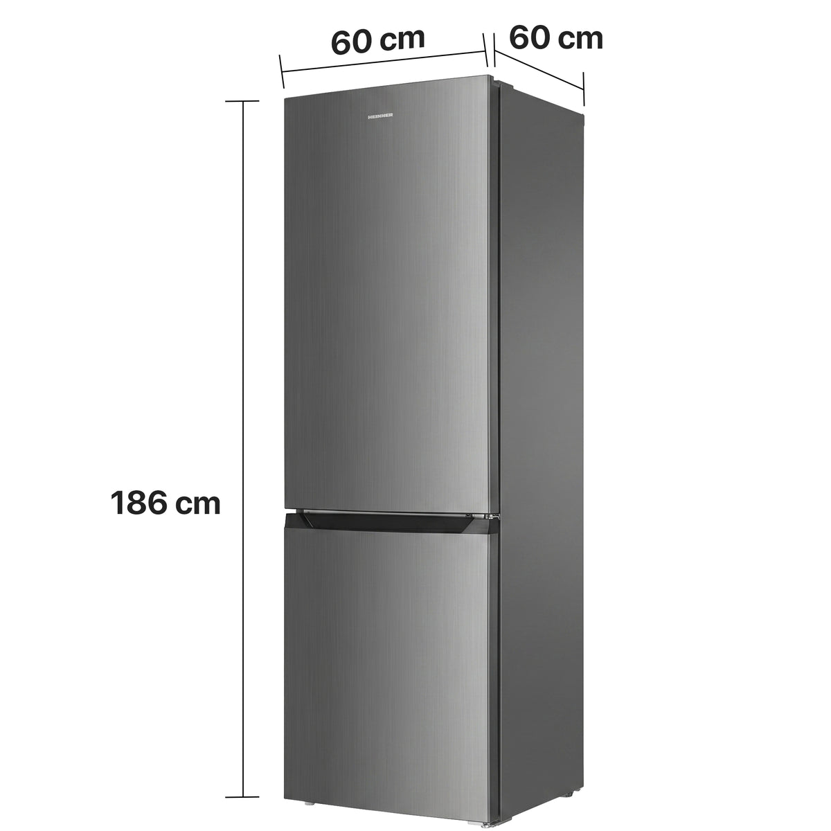 Heinner Kühl-Gefrierkombination HCNF-HM293XE – 293 Liter – No Frost – Energieeffizienzklasse E – Maßzeichnung