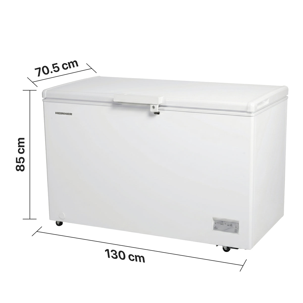 Heinner Gefriertruhe HCF-HM371CE – 371 Liter – Schnellgefrierfunktion – Energieeffizienzklasse E – Maßzeichnung