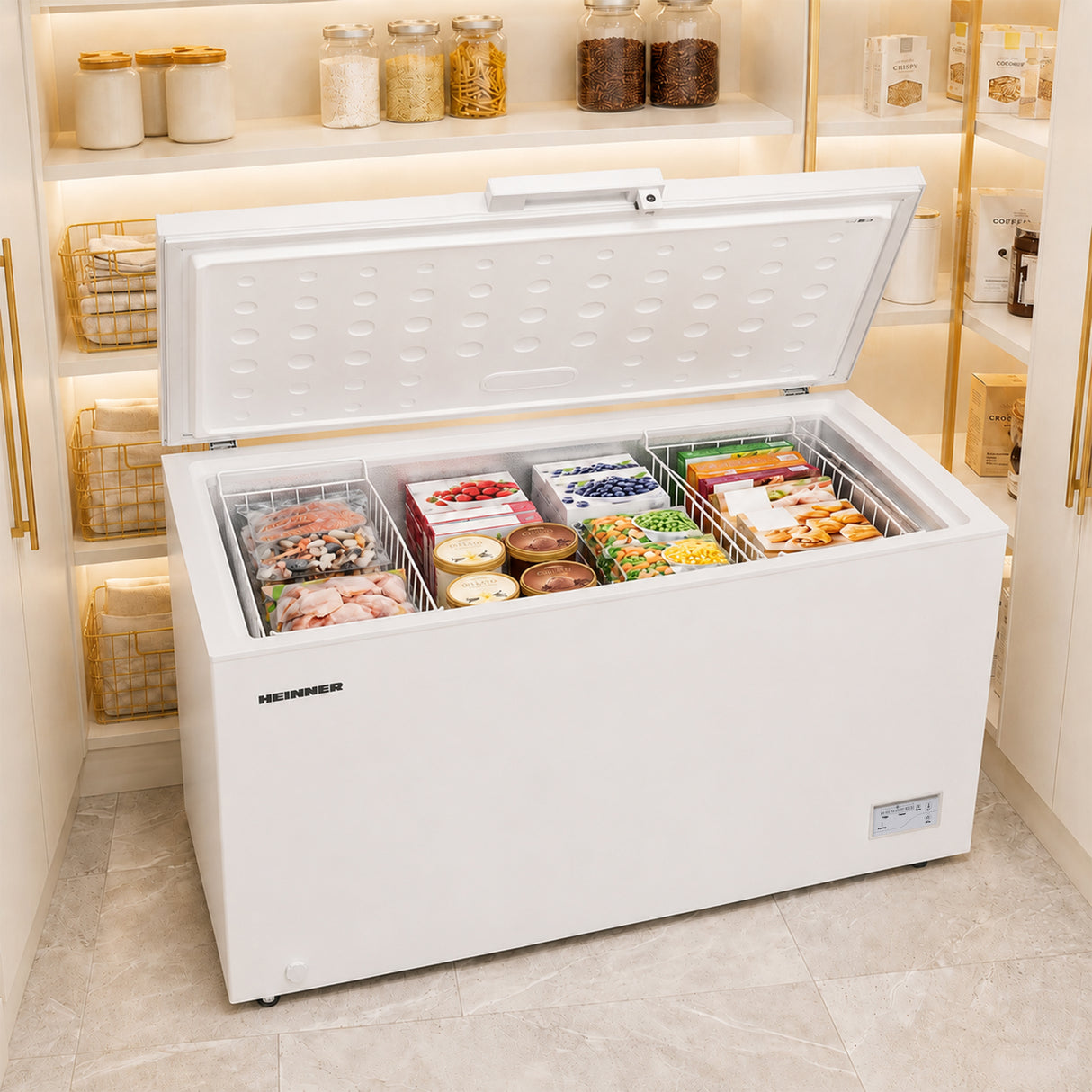 Heinner Gefriertruhe HCF-HM371CE – 371 Liter – Schnellgefrierfunktion – Energieeffizienzklasse E – Bild 9