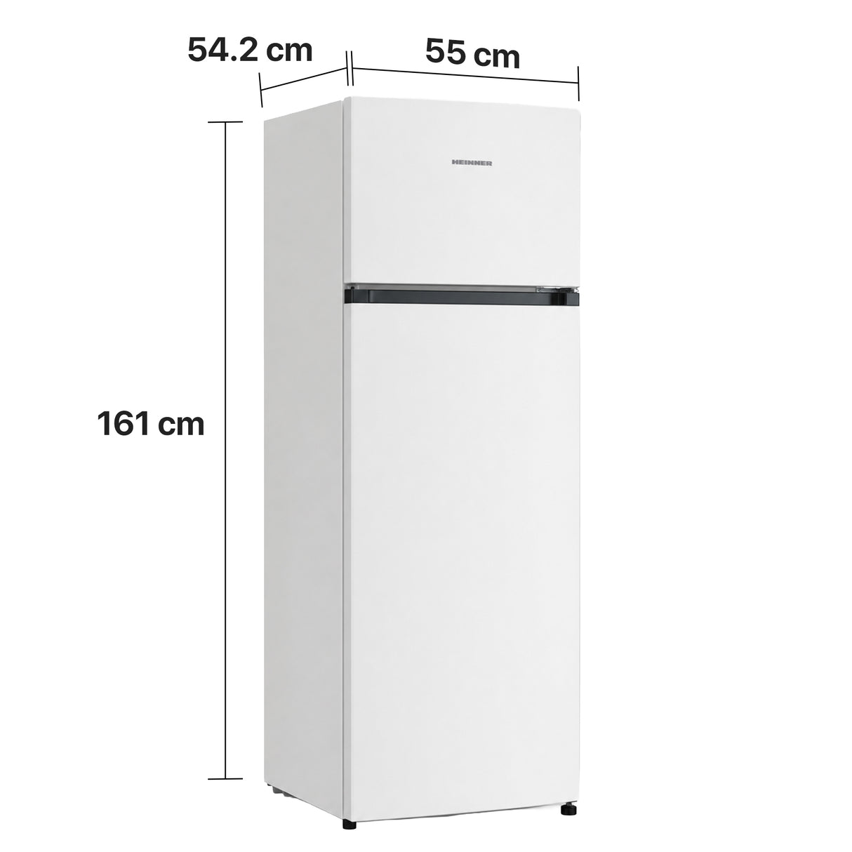 Heinner Kühl-Gefrierkombination HF-HS243E – 243 Liter – LED-Beleuchtung – Energieeffizienzklasse E – Maßzeichnung