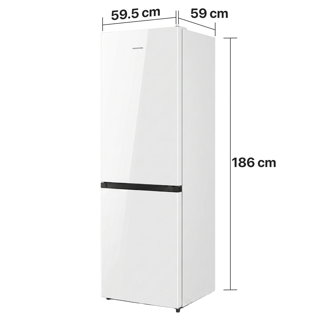 Heinner Kühl-Gefrierkombination HCNF-HS304E – 304 Liter – Full No Frost – Energieeffizienzklasse E – Maßzeichnung