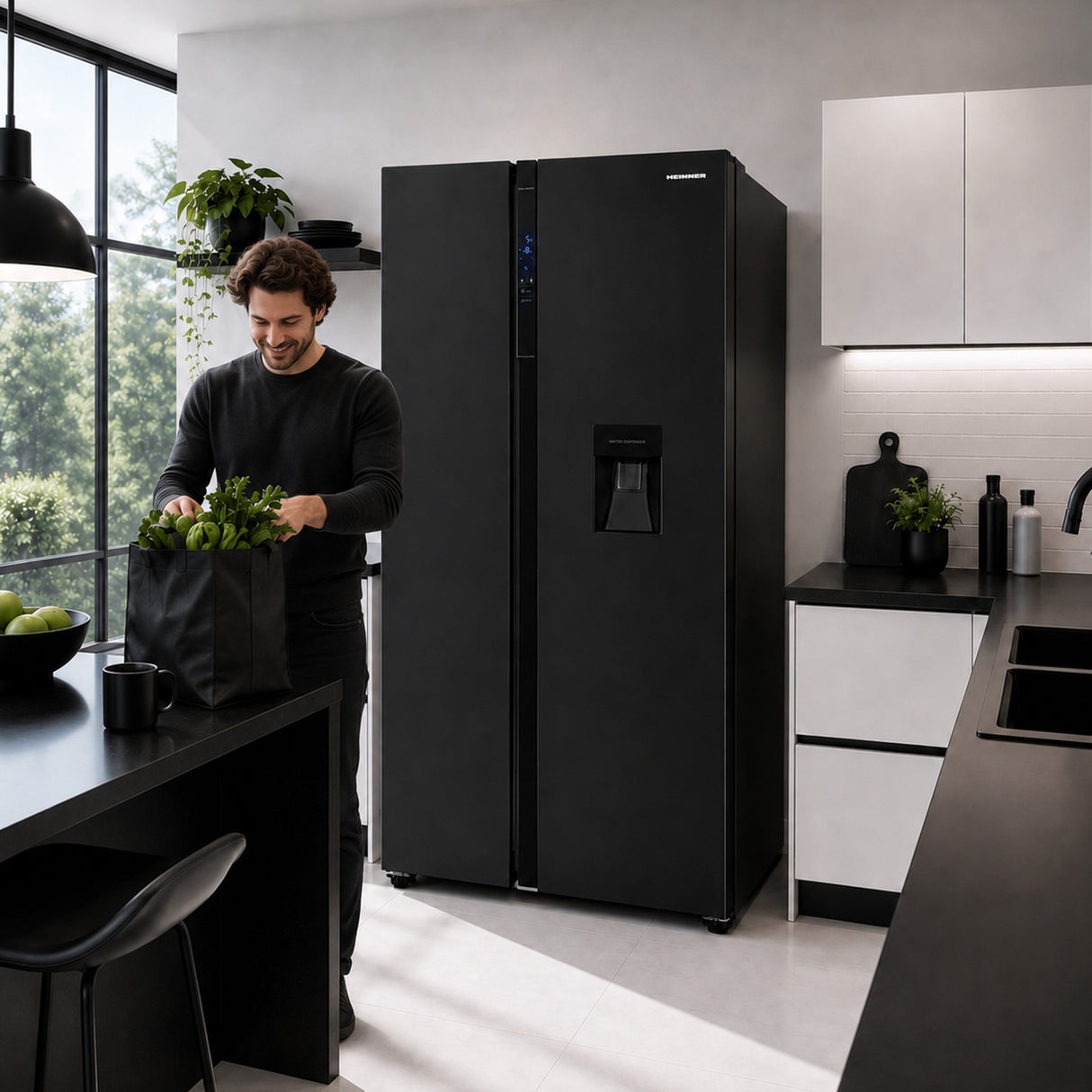 Heinner HSBS-H439NFBKWDE++ Amerikanischer Kühlschrank 439L – Wasserspender – Bild 5
