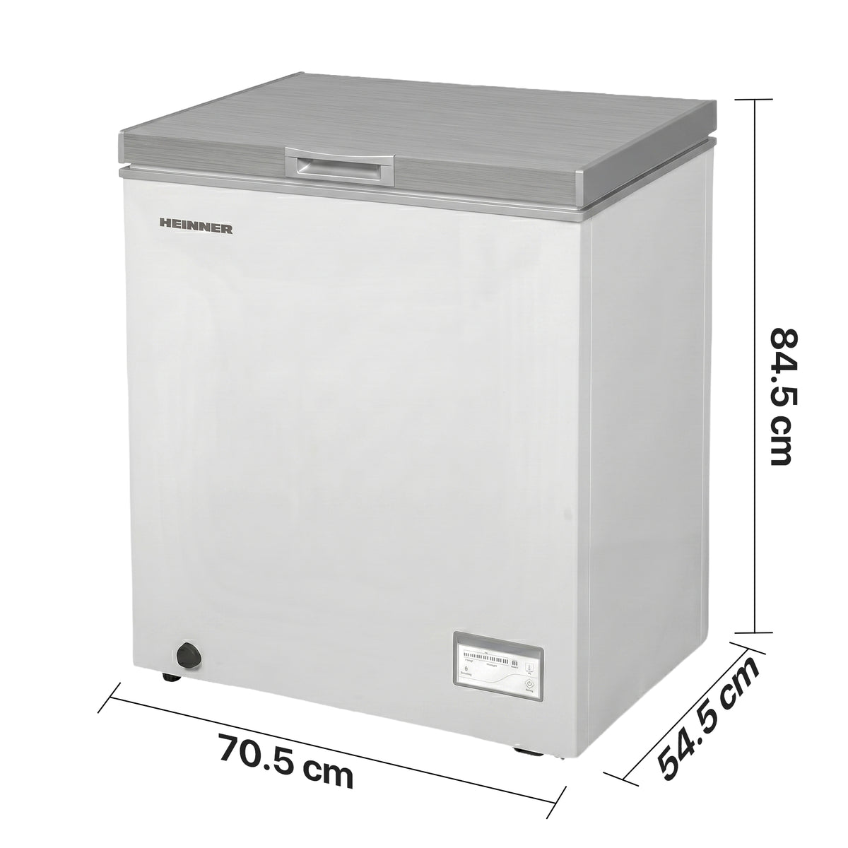Heinner Gefriertruhe HCF-HM145CSE – 142 Liter – umrüstbar – Schnellgefrieren – Energieeffizienzklasse E – Maßzeichnung