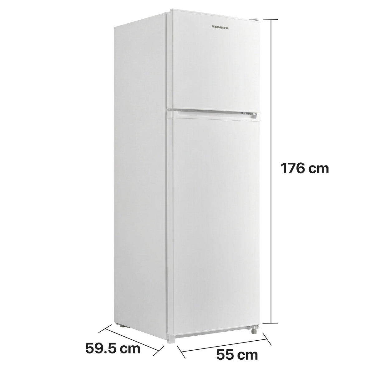 Heinner Kühl-Gefrierkombination HF-M294E – 294 Liter – wechselbarer Türanschlag – Energieeffizienzklasse E – Maßzeichnung