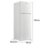 Heinner Kühl-Gefrierkombination HF-M294E – 294 Liter – wechselbarer Türanschlag – Energieeffizienzklasse E – Maßzeichnung