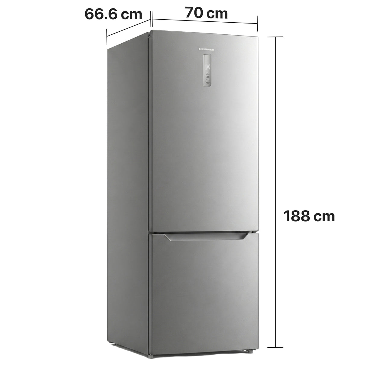 Heinner Kühl-Gefrierkombination HCNF-M435INVHXE – 435 Liter – No Frost – Energieeffizienzklasse E – Maßzeichnung
