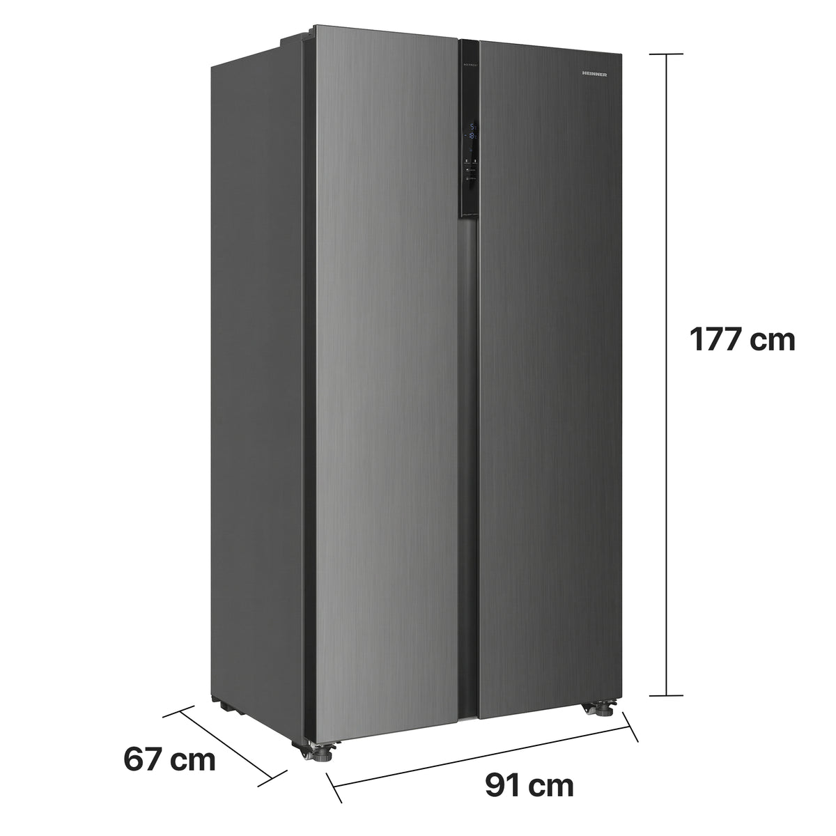 Heinner HSBS-HM532NFINVXD Amerikanischer Kühlschrank – 532L – No Frost – Inverter – Edelstahl-Optik – Maßzeichnung