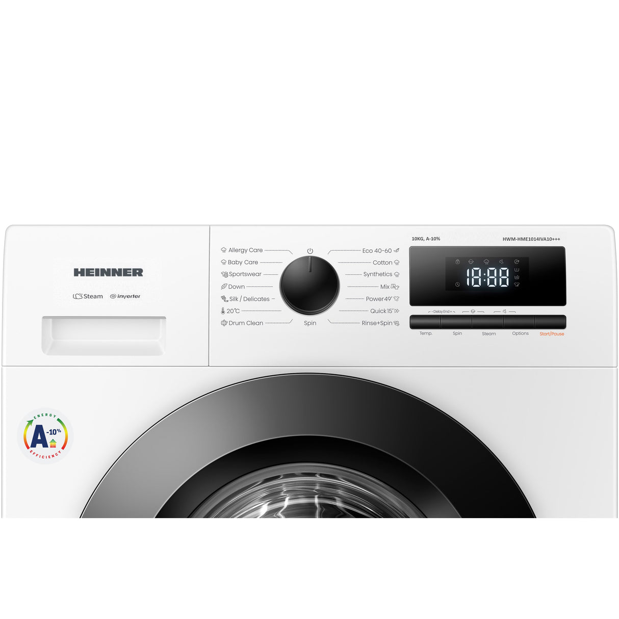 Heinner HWM-HME1014IVA10+++ Waschmaschine 10 kg – 1400 U/min – Inverter – A-10% – Allergy & Baby Steam – Weiß – Bild 3