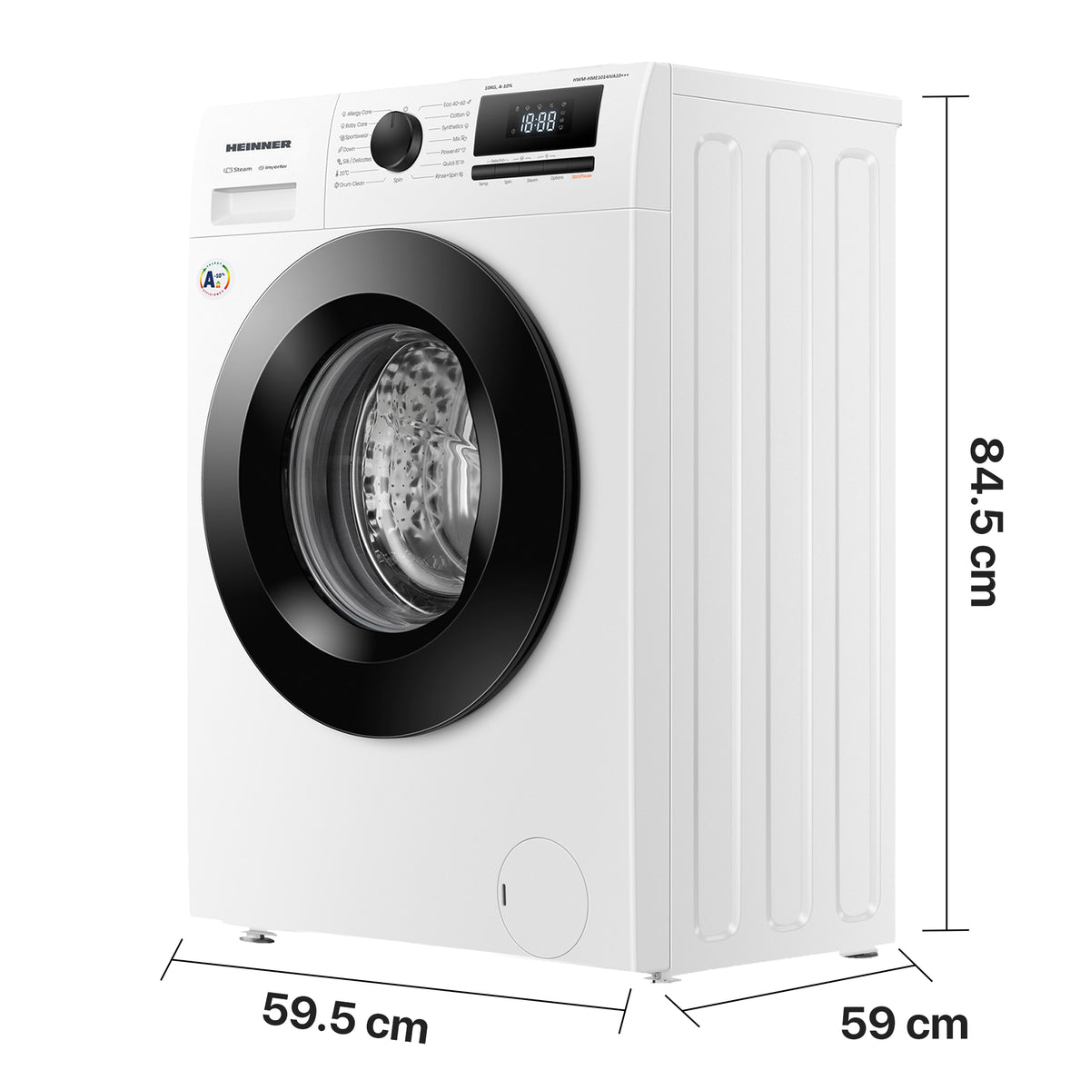 Heinner HWM-HME1014IVA10+++ Waschmaschine 10 kg – 1400 U/min – Inverter – A-10% – Allergy & Baby Steam – Weiß – Bild 4