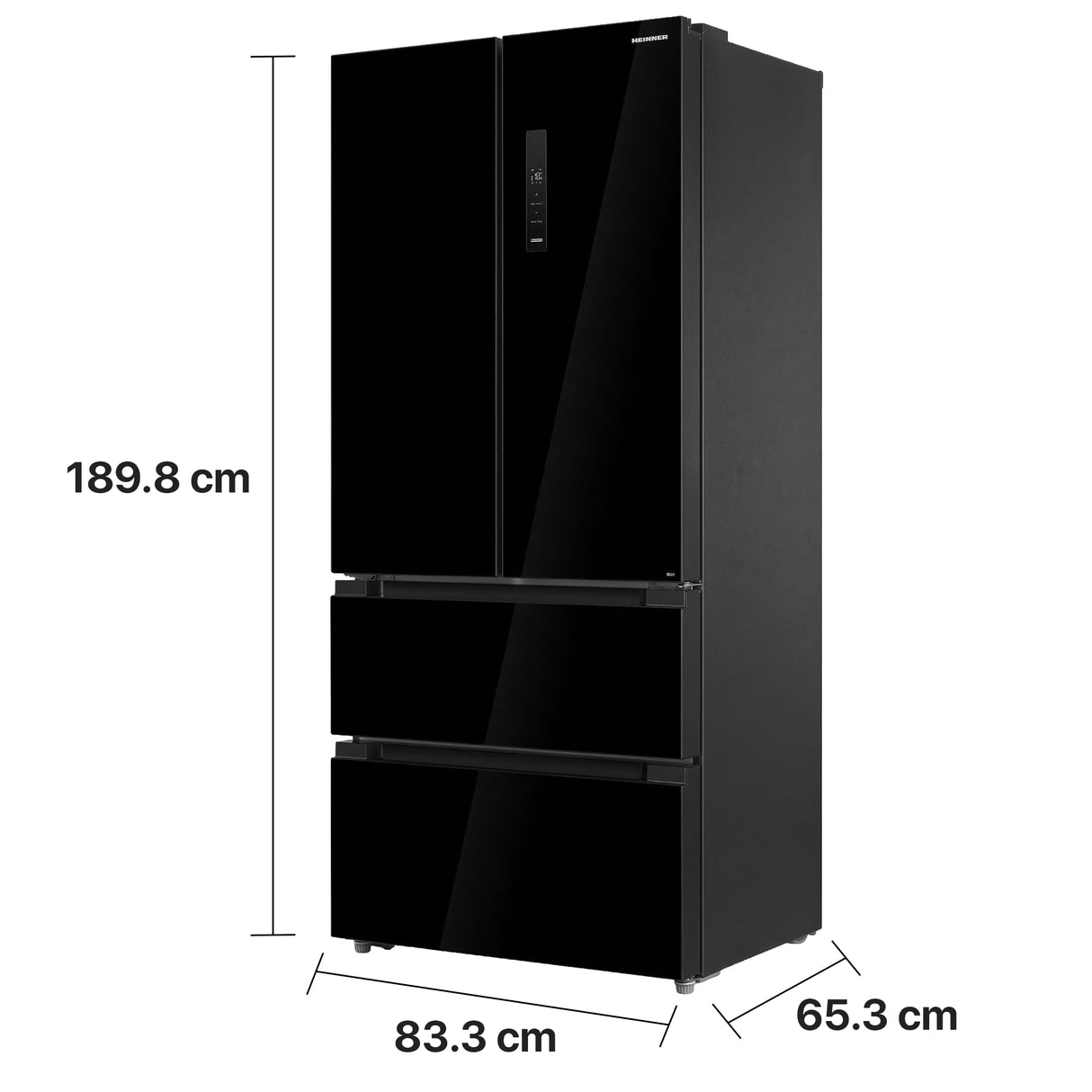 Heinner HCFD-M516INVHGBKE French Door Amerikanischer Kühlschrank – 516 L – No Frost – Schwarz – Maßzeichnung
